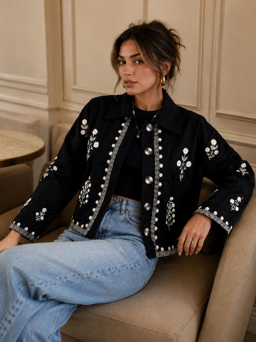 Carmen Floral Cotton Embroidered Shacket — Brisa's Boutique