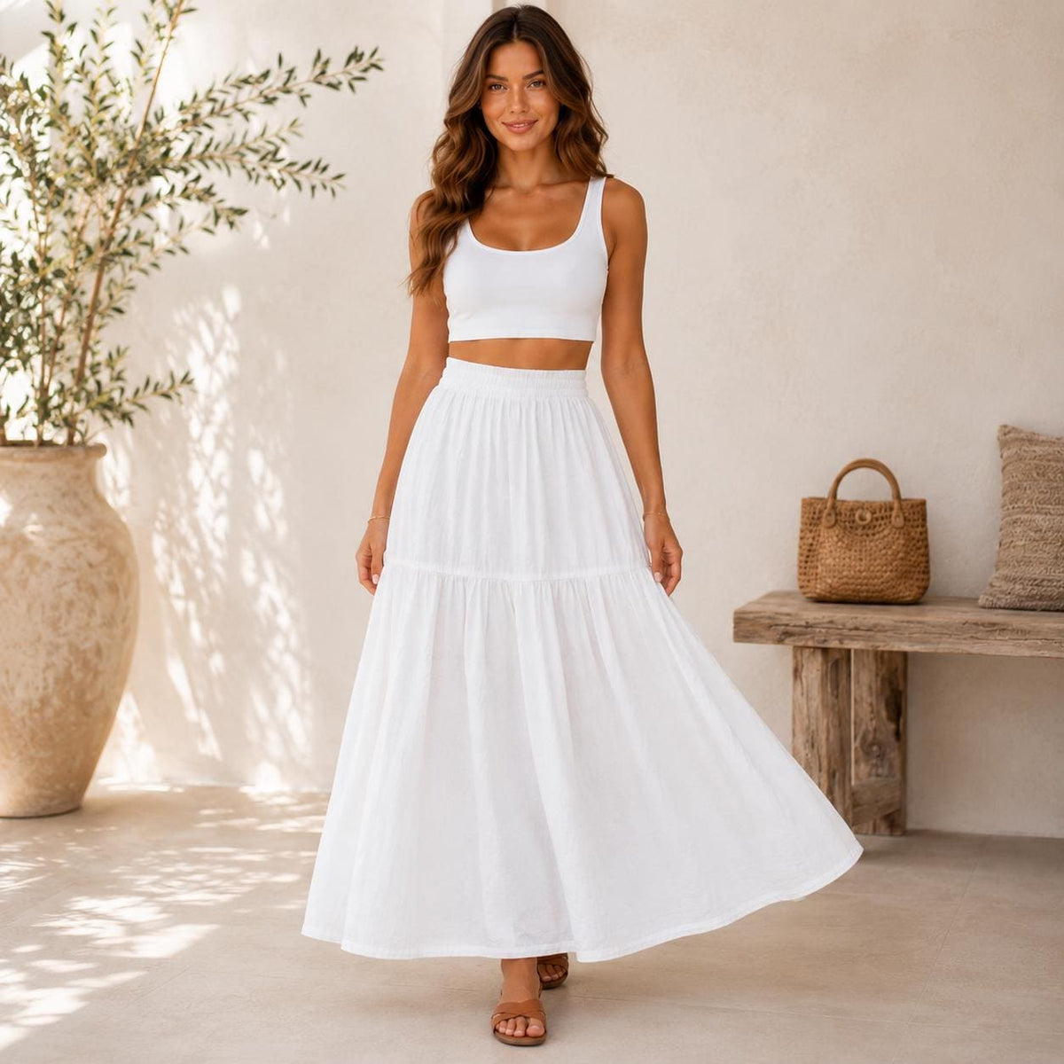 Winnie White Linen Tiered Pants — Brisa's Boutique