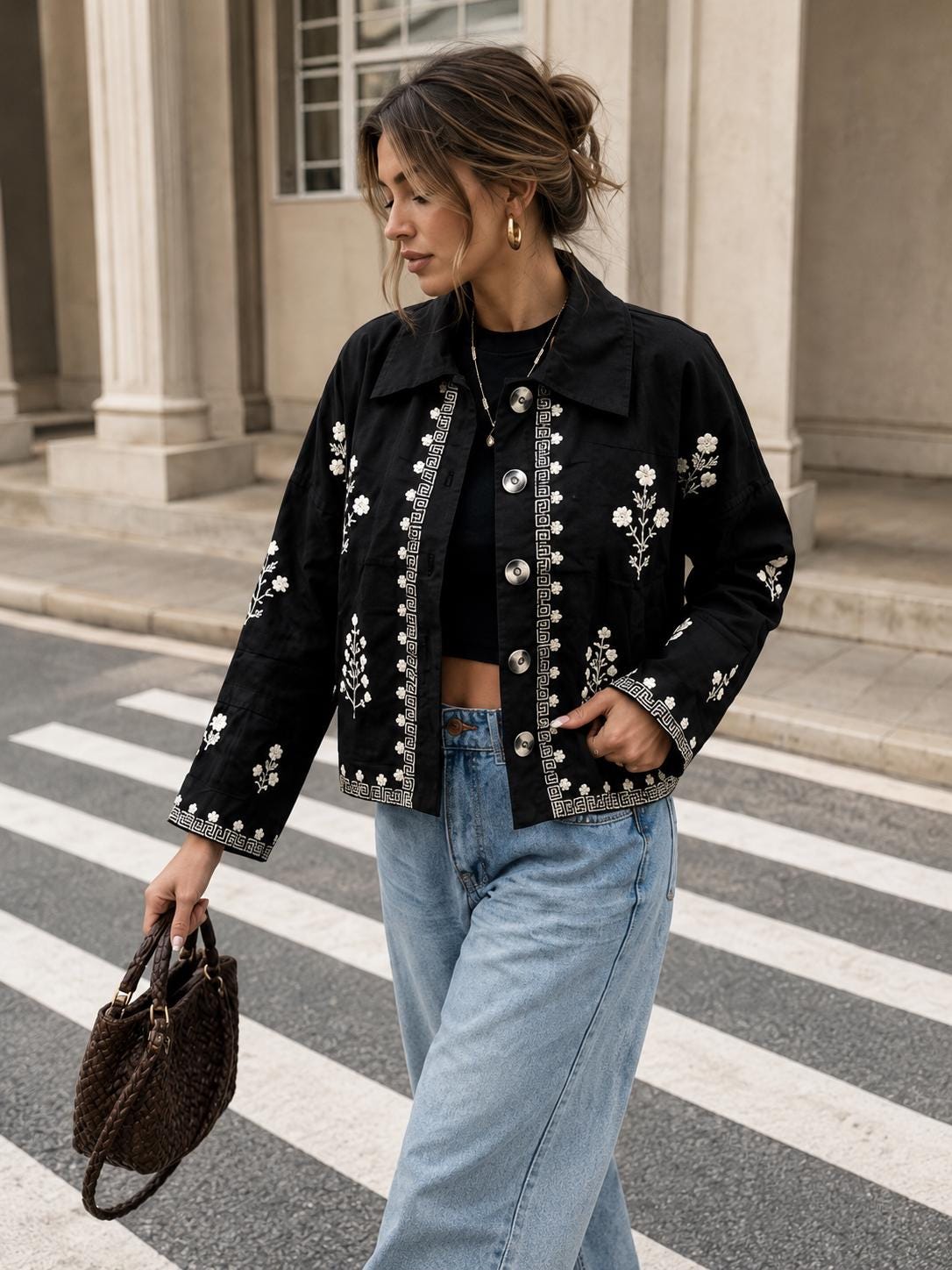 Carmen Floral Cotton Embroidered Shacket — view 5