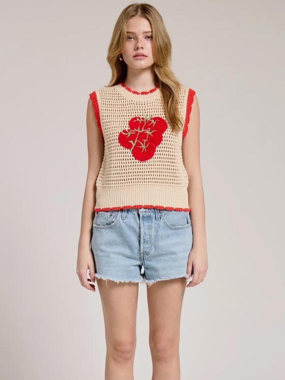 Joy Beige Knit Embroidered Top — view 6