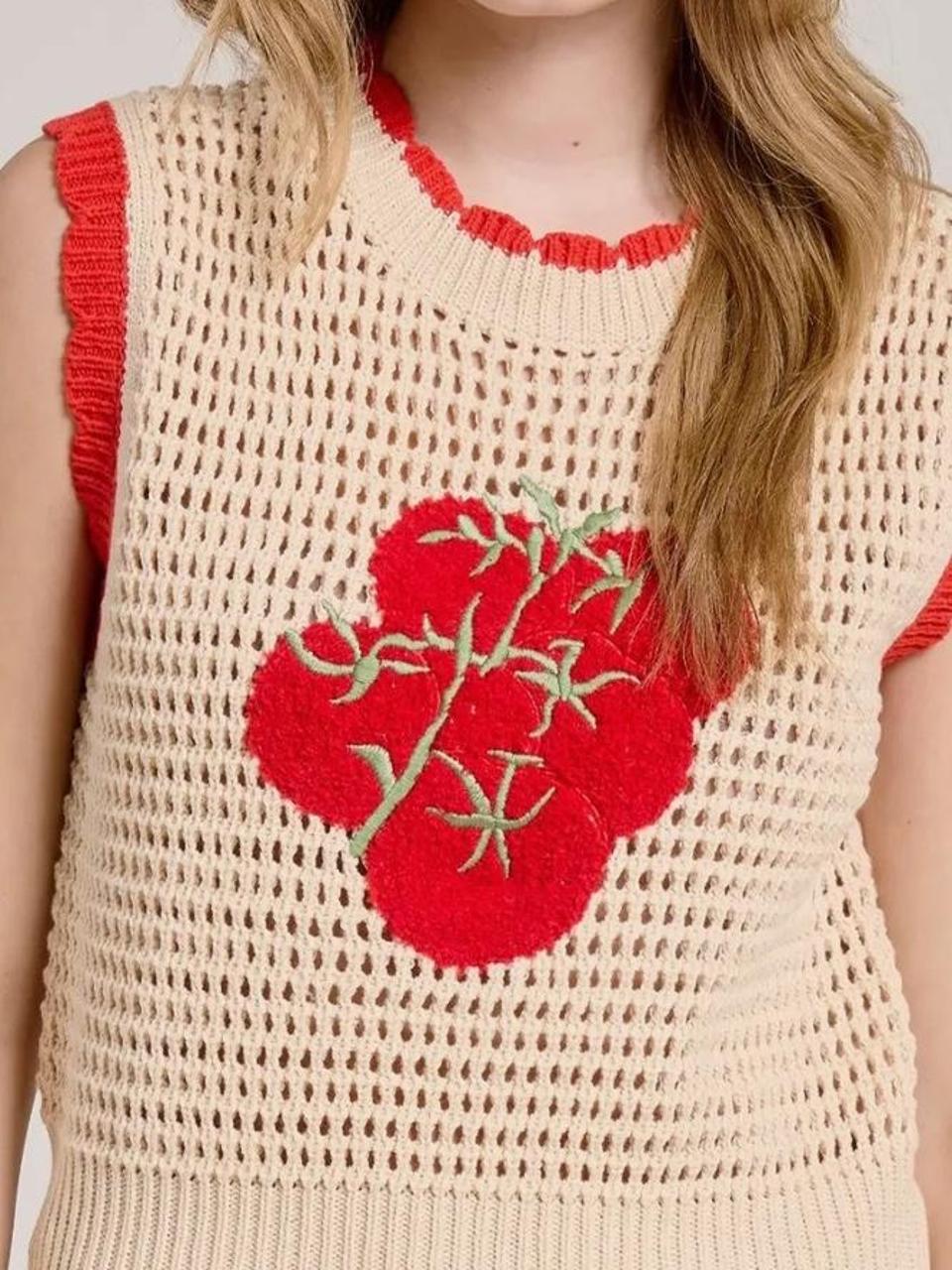 Joy Beige Knit Embroidered Top — view 2