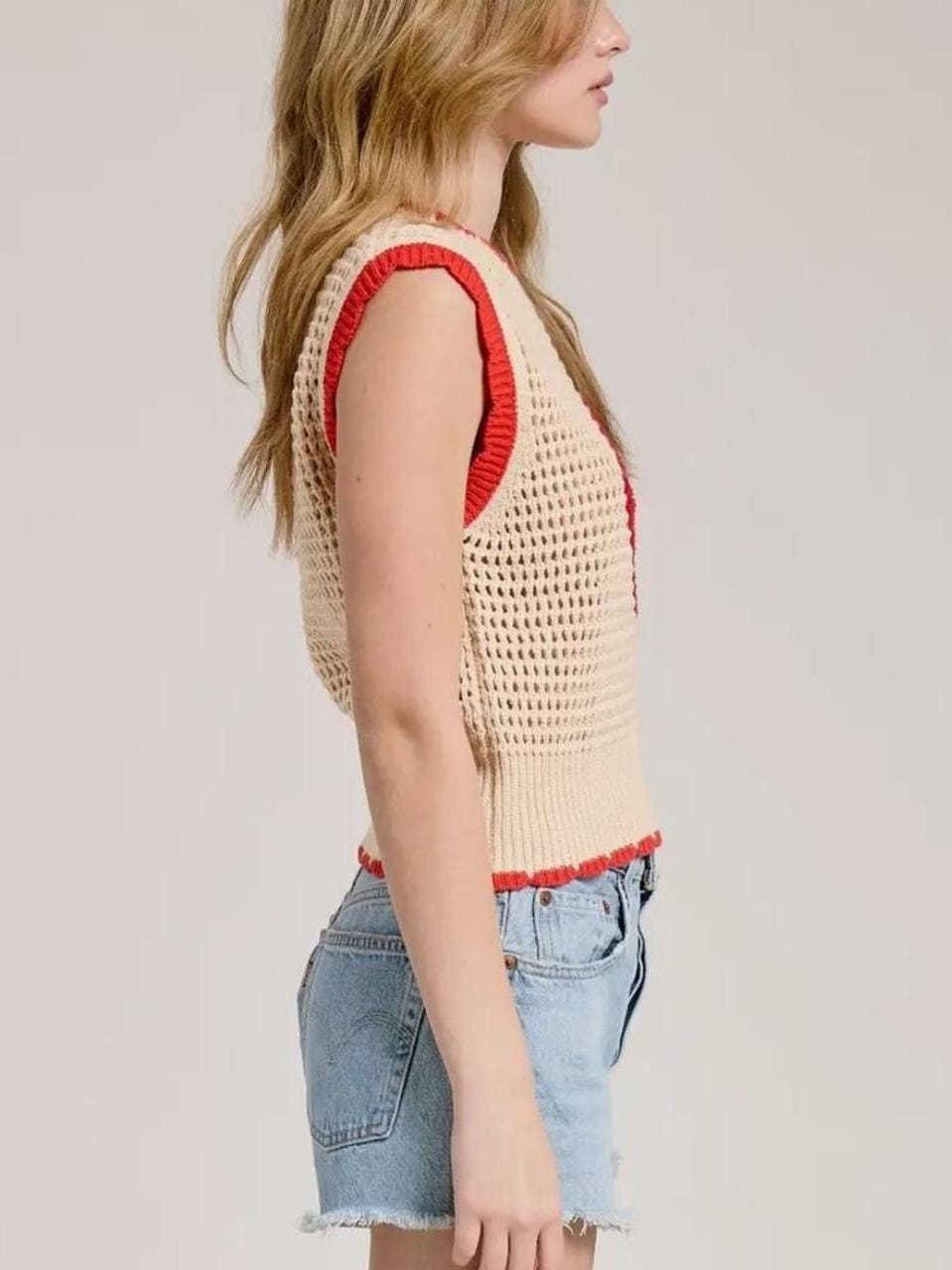 Joy Beige Knit Embroidered Top — view 4