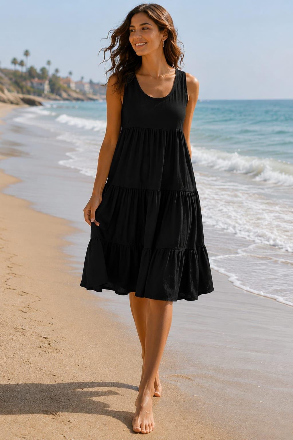 Tilly Ivory Cotton Tiered Midi Dress — view 3