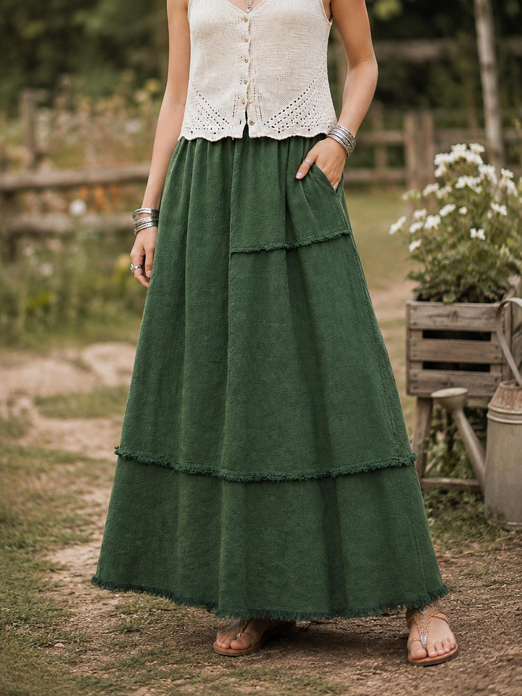 Ingrid Navy Tiered Maxi Skirt — Brisa's Boutique