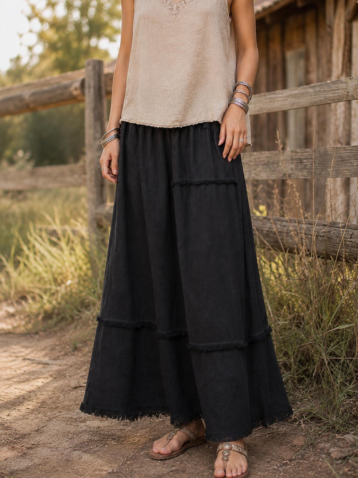 Ingrid Navy Tiered Maxi Skirt — view 3