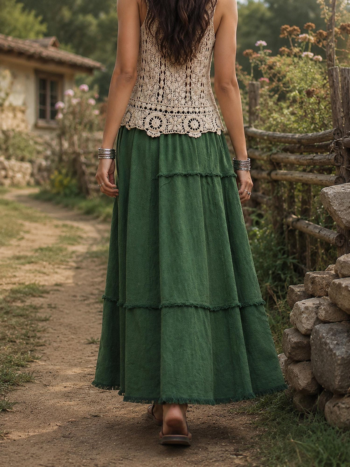 Ingrid Navy Tiered Maxi Skirt — view 4