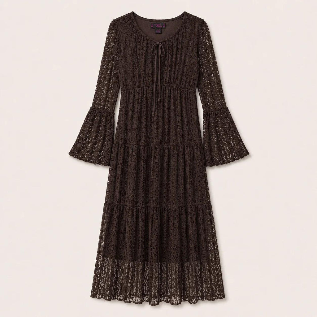 Grace Brown Lace Tiered Maxi Dress — Brisa's Boutique