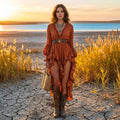 Adele Burgundy Tiered Midi Dress — Brisa's Boutique