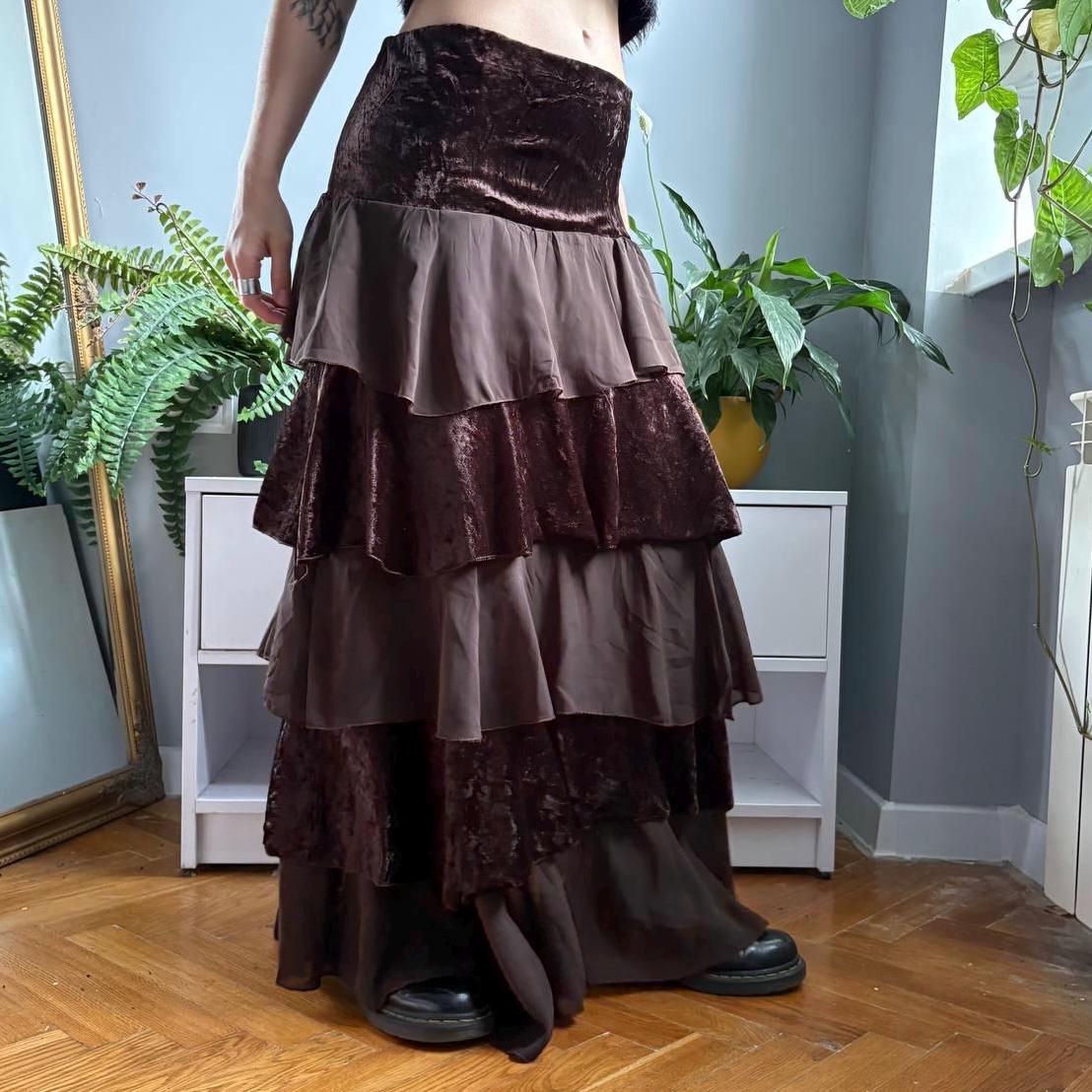 Poppy Brown Velvet Tiered Maxi Skirt — view 5