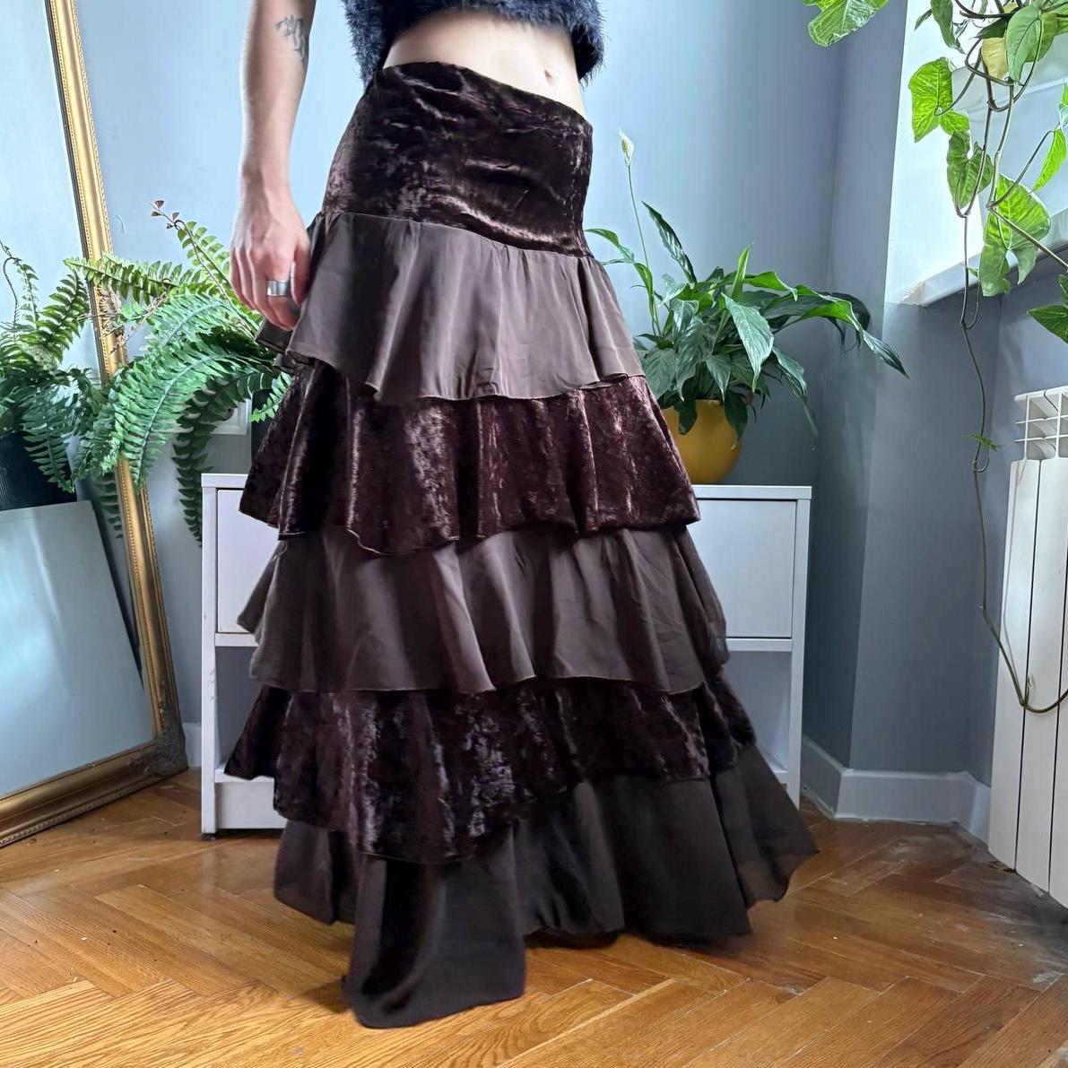 Poppy Brown Velvet Tiered Maxi Skirt — view 2