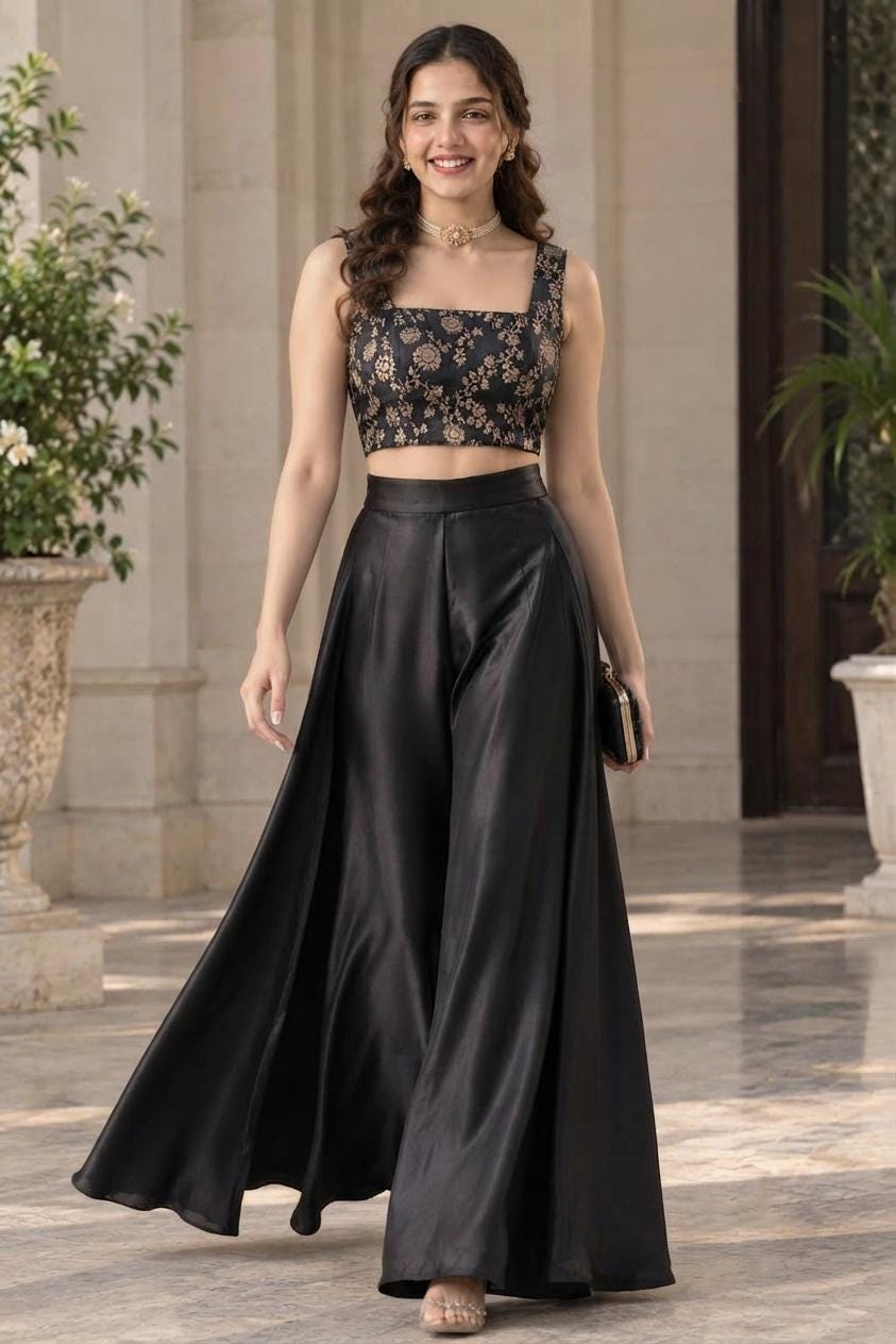 Willa Black Satin Palazzo Pants — view 3