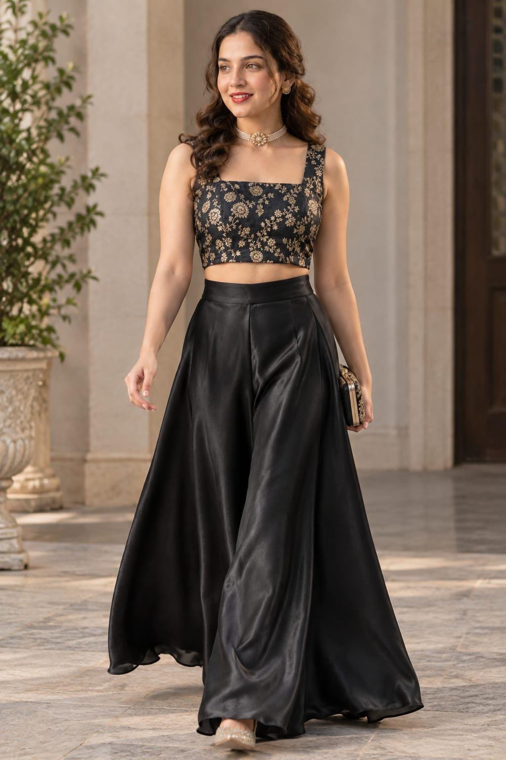 Willa Black Satin Palazzo Pants — view 6
