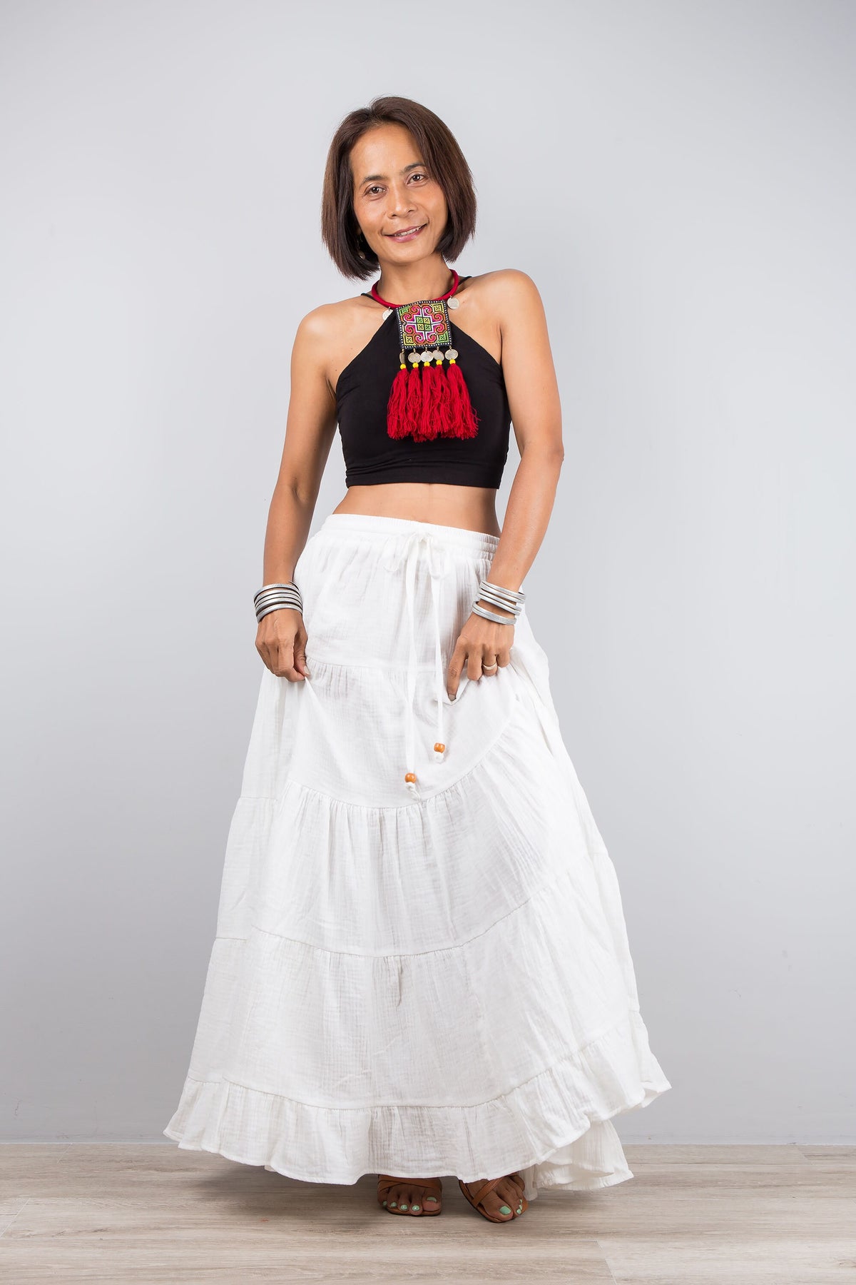 Pearl White Cotton Tiered Maxi Skirt — Brisa's Boutique