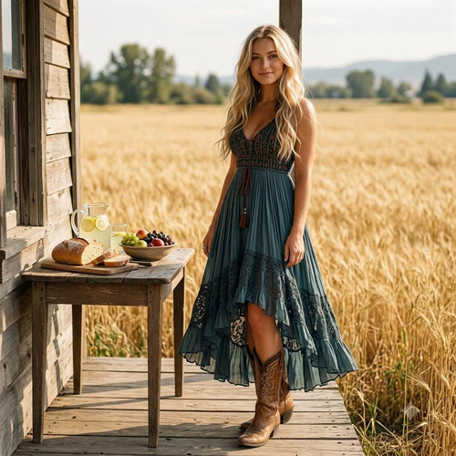 Clara Blue Lace Embroidered Midi Dress — Brisa's Boutique